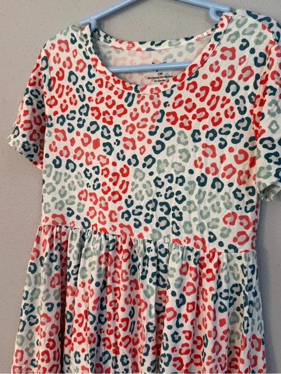 Dream Big Little Co Bamboo Viscose Leopard Print Ruffle Twirl Dress Kids 7/8T