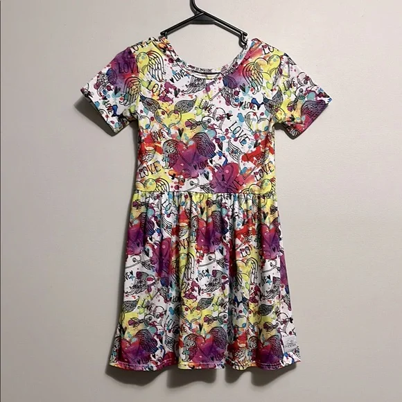 The Spotted Phoenix Colorful Kids Dress Heart Love Print Paint Splatter 12-14
