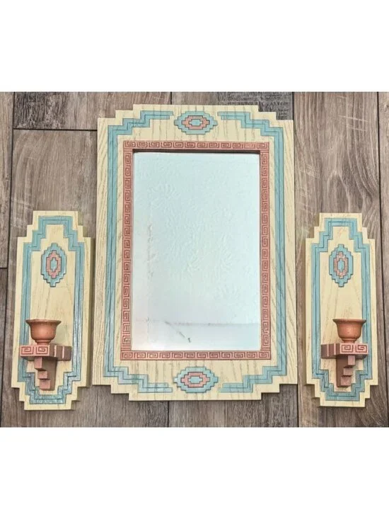 Southwestern Wall Mirror & Candle Holders Set By Burwood Products Co