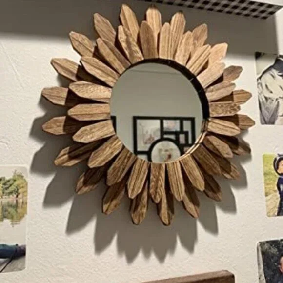 New 12Inch Rustic Sunburst Wall Mirror, Boho Decorative Mirror for Home Decor