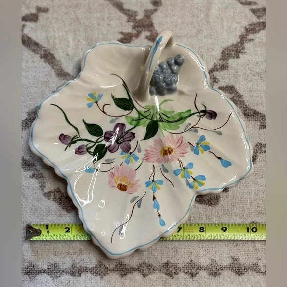 Vintage Blue Ridge Southern Potteries hand painted leaf handled tray