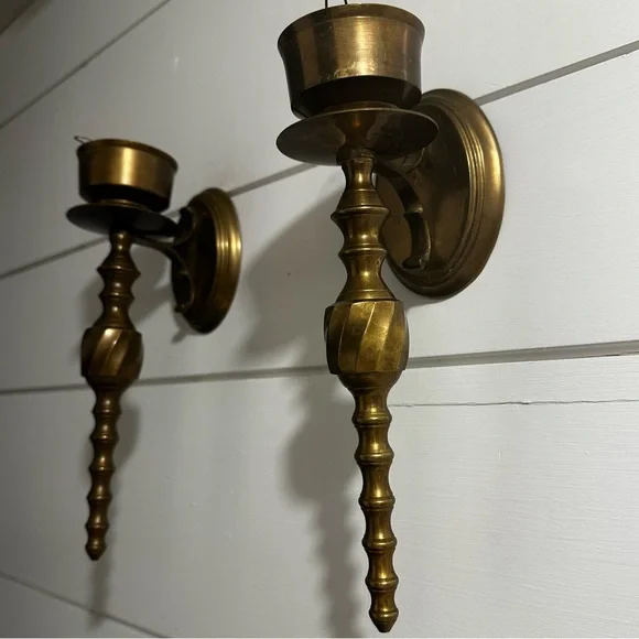 Vintage Dark Brown Brass Wall Sconces Candle Holders Oil Rubbed Bronze 1980’s