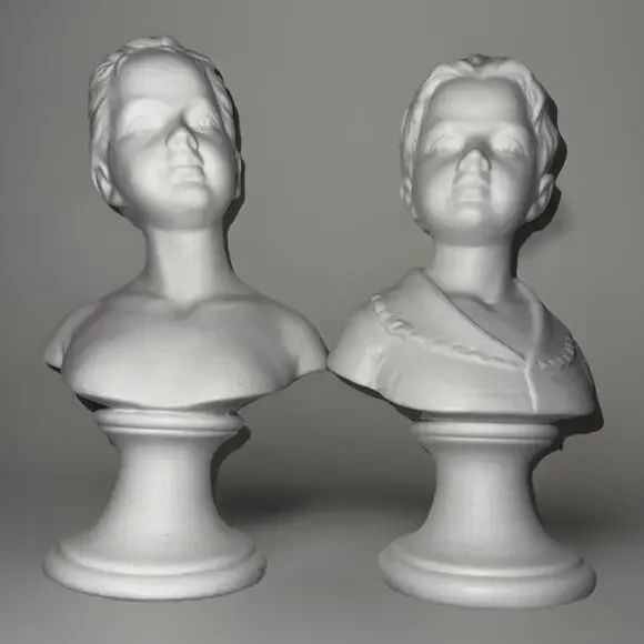 Vintage Napco White Ceramic Boy and Girl Bust Figurines Sculptures 6.75”