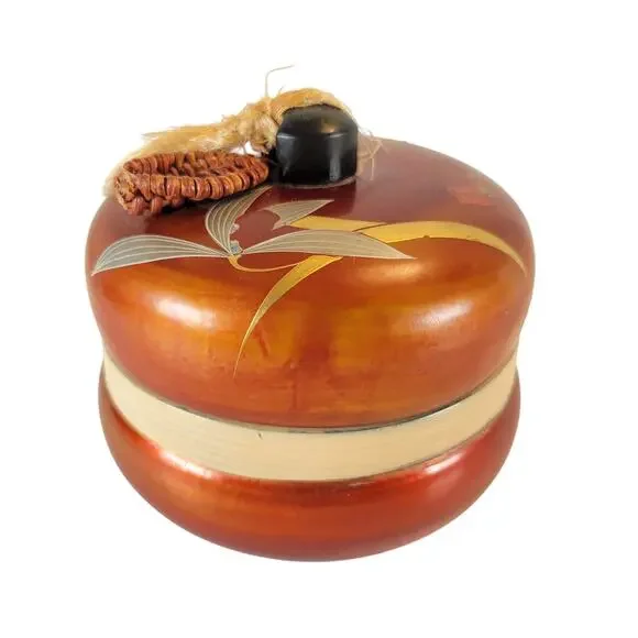 Vintage Japanese Lacquer Trinket Box Red Bamboo Design 4