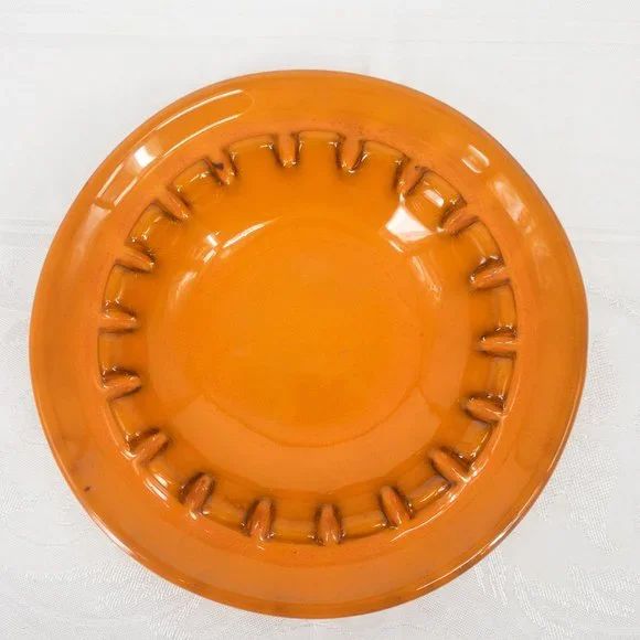 Orange Ashtray Round Black Italy PV Peasant Village 6 1/2