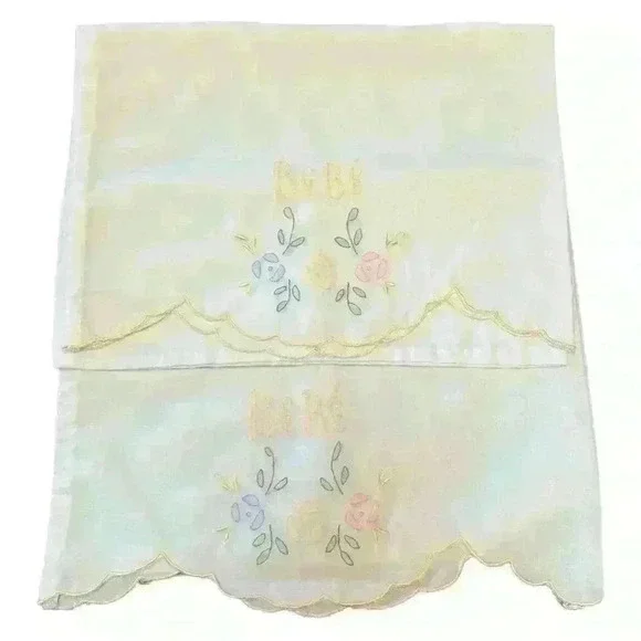 Set of 2 Vintage Bebé (Baby in Spanish) decorative embroidered crib pillowcases