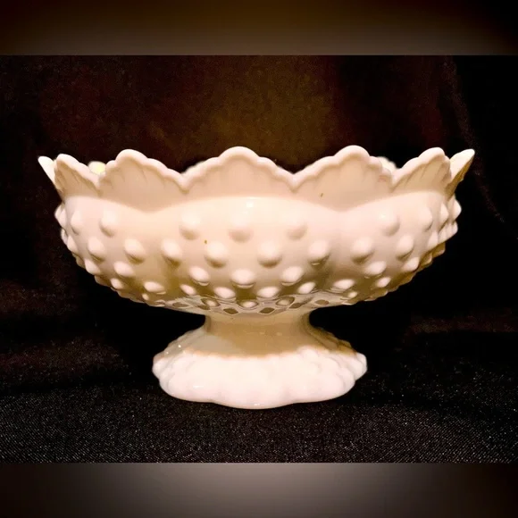 Fenton White Hobnail Milk Glass 6-Candle Holder Centerpiece Bowl Pedestal OG Tag