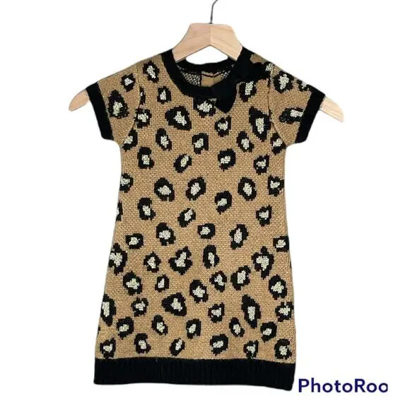 Girls 3T Gymboree RIGHT MEOW cheetah sweater DRESS black brown Metallic Gold