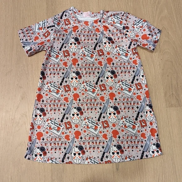 Graphic T-Shirt Dress with Friday the 13th Horror Theme