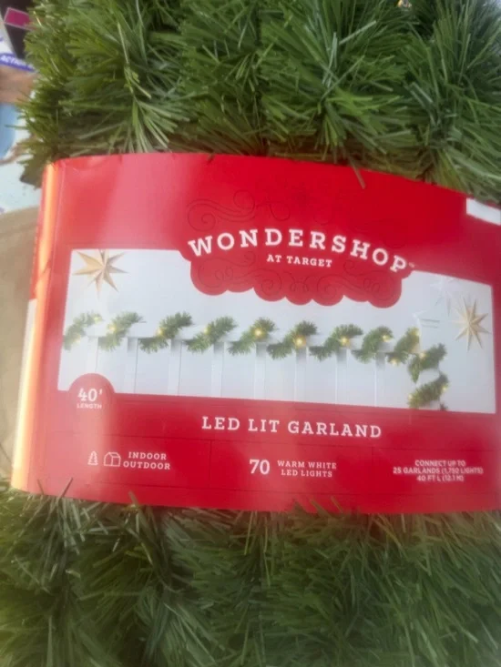 Wondershop Green LED Lit Garland - Warm White Lights 40 foot garland