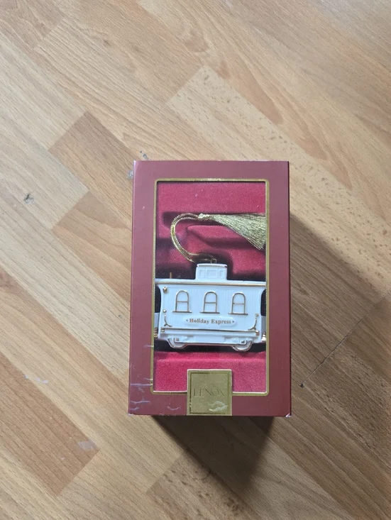 Lenox White & Gold Porcelain Train Car Ornament with Tassel