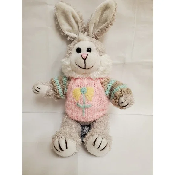 Chrisha Playful Plush EASTER‎ BUNNY RABBIT Gray w/Sweater Legs move VTG 1999