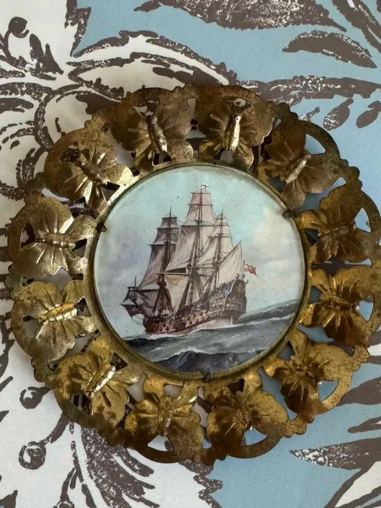 Vintage Gunga Din Brass & Copper Nautical Wall Hanging – Butterfly Frame