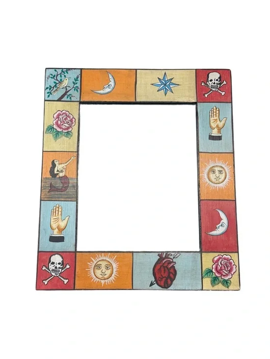 Hand Painted Lotería Card Frame Colorful Mexican Folk Art Wall Accent Mirror