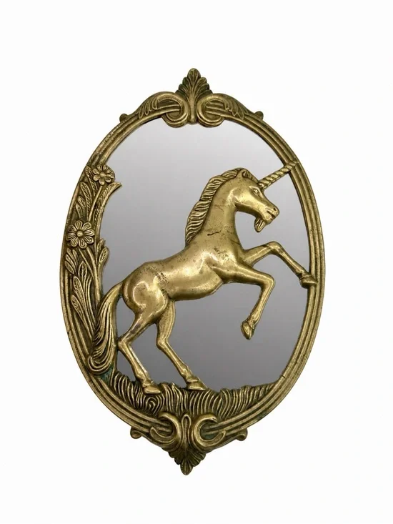Price Products Brass Vintage Unicorn Oval Wall Mirror