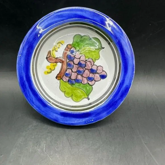 Nino Parrucca Pottery Wine Bottle Coaster Hand Painted Italian 108 Signed Purple