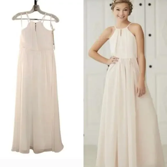 CHRISTINA WU NWT White Chiffon Halter Dress, Girls Size 10
