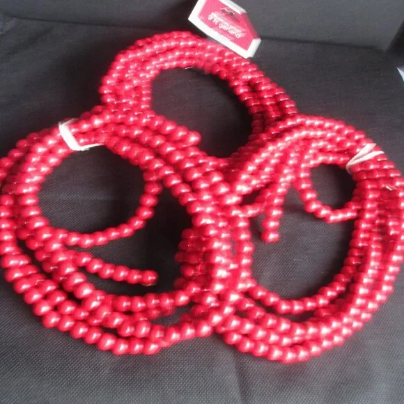 3 BIRCHWOOD CHALET RED CRANBERRY BEAD GARLAND/9 FT. EACH