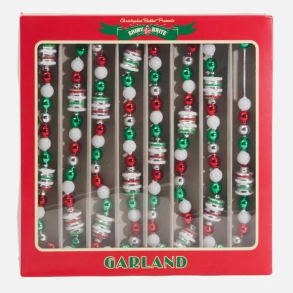x2 Radko Shiny Brite Glass Christmas Tree Garland Lantern Red Green White 7/14f