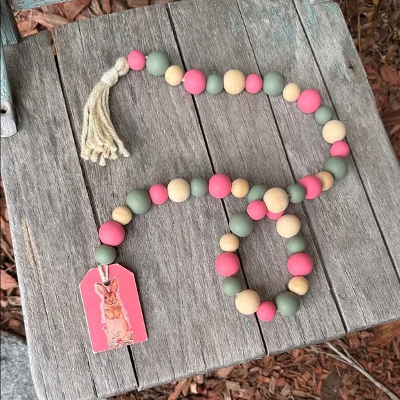 Handmade Farmhouse Decor Inspired Easter Wooden Jute Beads & Tassel