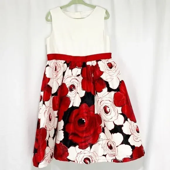 Gymboree Red Black & White Floral Christmas Party Dress 5T