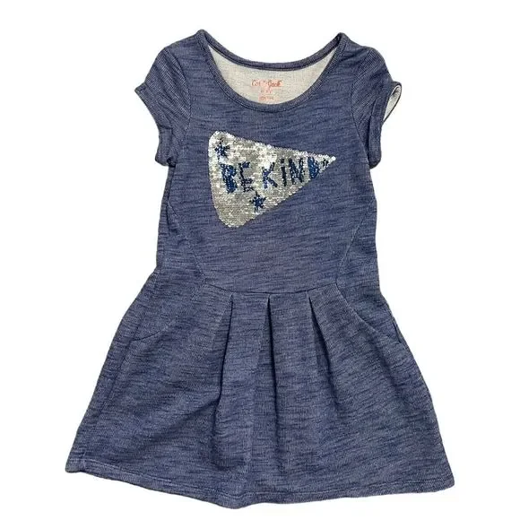 Cat & Jack M 7 8 Sequin Megaphone Girls Dress Short Sleeve Cotton Blend Twins?