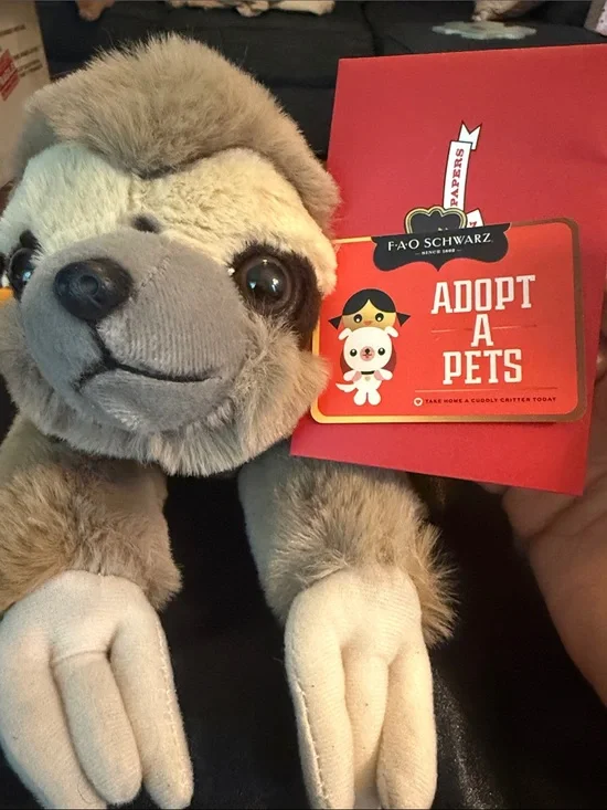 Sloth Plush Adopt a Pet by FAO Schwarz in Light Brown and Cream