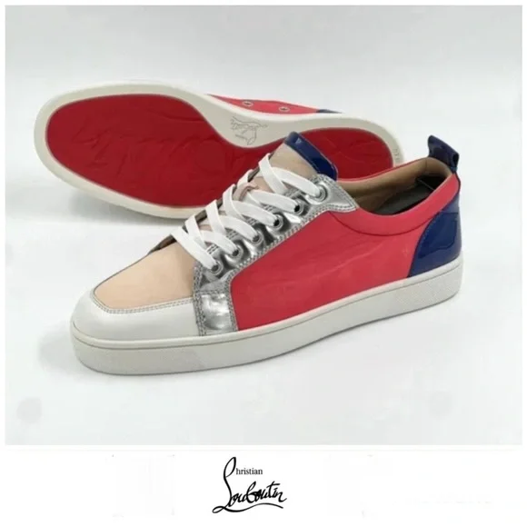 CHRISTIAN LOUBOUTIN Louis Junior Multicolor Leather Suede Lace up Sneakers Sz 42
