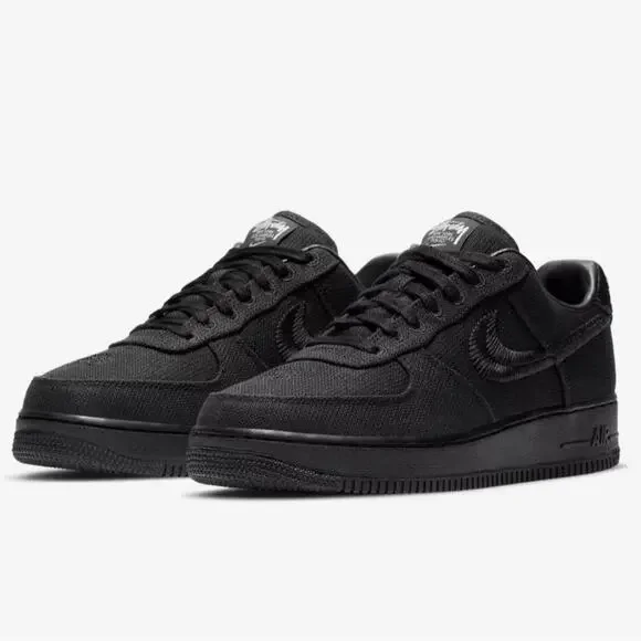 Stussy x Nike Air Force 1 Low Sneakers Triple Black Men size US 12.5