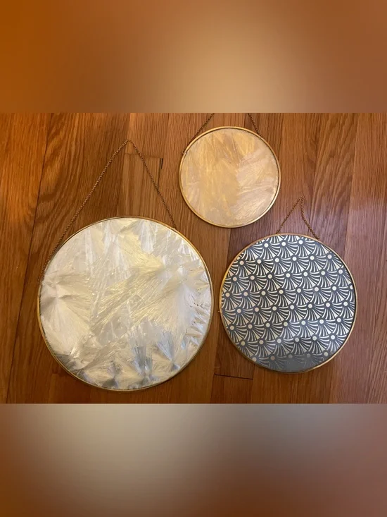 New West elm Set of 3 Gold-Trim Round Wall Hangings - Decorative Home Wall Decor
