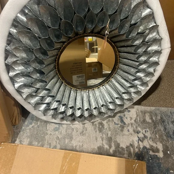Galvanized Metal Sunburst Wall Mirror - Silver