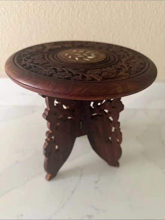 Vintage Hand Carved Wooden Table Small Folding Rosewood