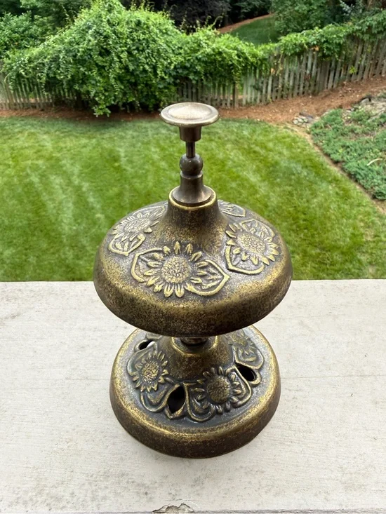 Antique-Style Brass Sunflower FRONT DESK BELL Made in ITALY