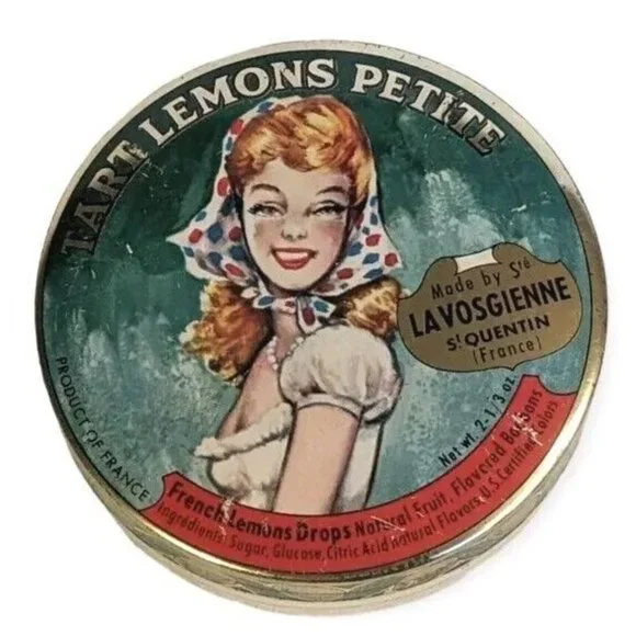Tin French Tart Lemons Petite Drops La Vosgienne Metal Advertising France Vtg