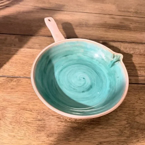 Stangl Pottery Terra Rose Ceramic Skillet Turquoise Vintage 1940s–1960s