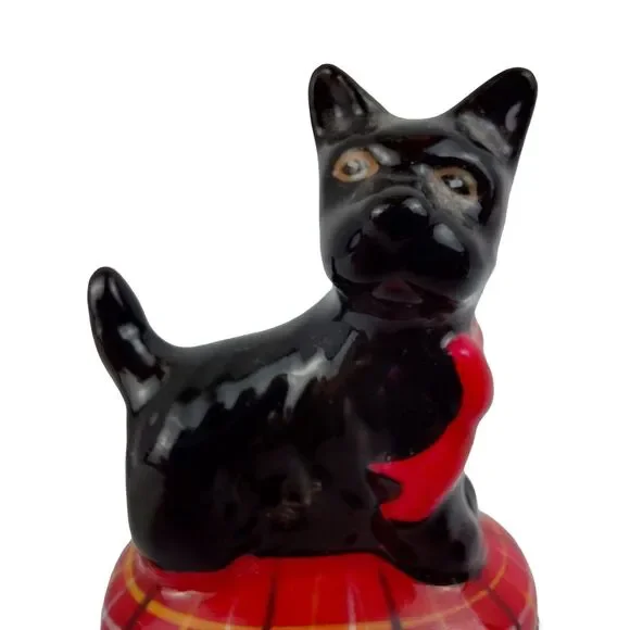Scottie Scottish Terrier Dog On Red Pillow Porcelain Brass Trinket Box
