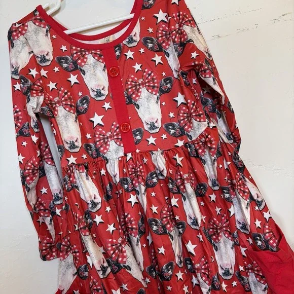 Toddler Sz 6 Cowgirl Dress Rodeo Cow Western 4th July Star Patriotic America