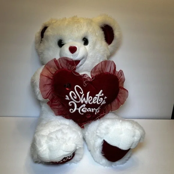 Dan Dee White Plush Sweetheart Teddy Bear Red Nose, Ears Paws Heart 20