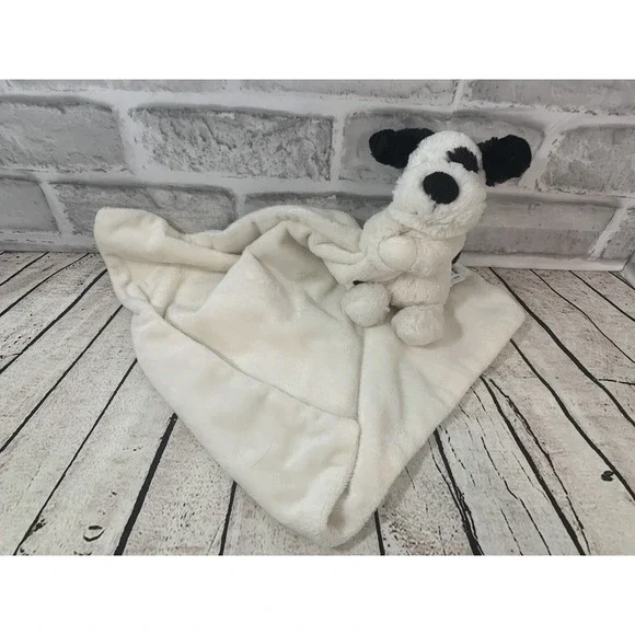 Little Jellycat Bashful puppy dog small plush lovey security blanket black white