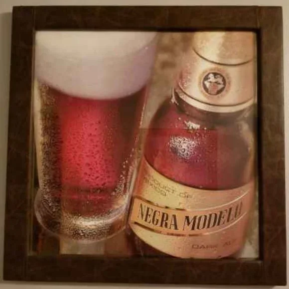 Vtg Beer Mirrored Sign Leather Frame