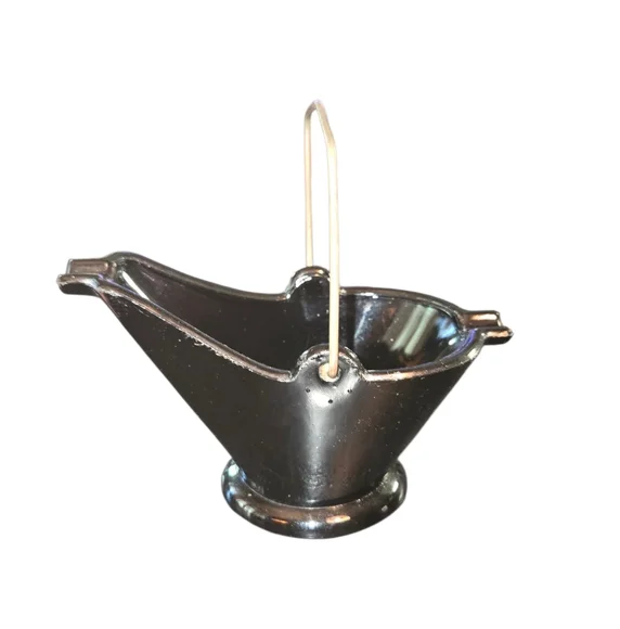 Vintage Black Glass & Wire‎ Coal Scuttle Bucket Shaped Ash Tray 4.75