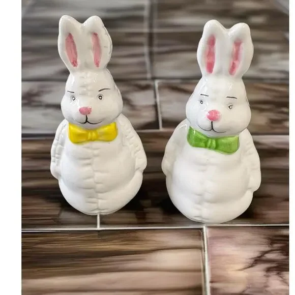 2 Little Ceramic Bunny Figurines