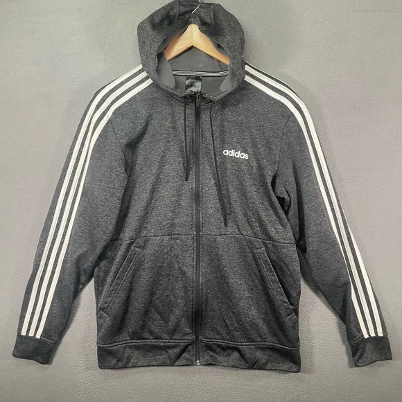 Adidas Full Zip Hoodie Mens Medium Gray Excellent Climawarm‎ 3-Stripes FL5611