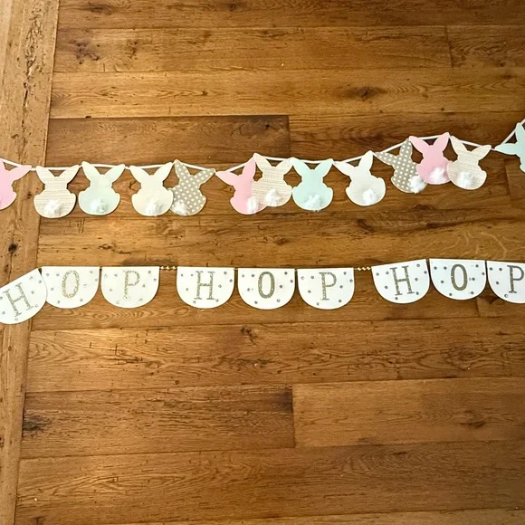 Easter Bunny Garland Banner x 2 - Pastel Pink, Mint & White