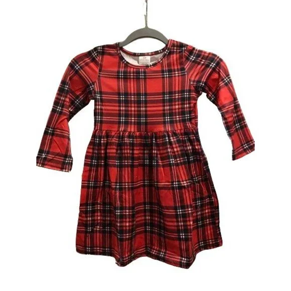 Girl's 4/5 Dress Fit and Flare Red Plaid Long Sleeves