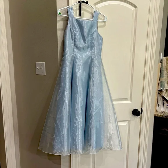 Jessica McClintock Girls 14 light blue sleeveless formal dress RN49422 VGUC