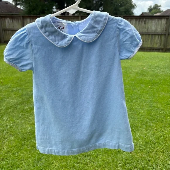 Blue corduroy short sleeve dress with white trim The Oaks Apparel 24 months GUC
