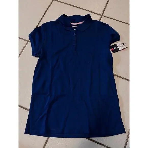 Izod Girls Blue 18.5 Polo Shirt School Approved * Scalloped Collar NWT