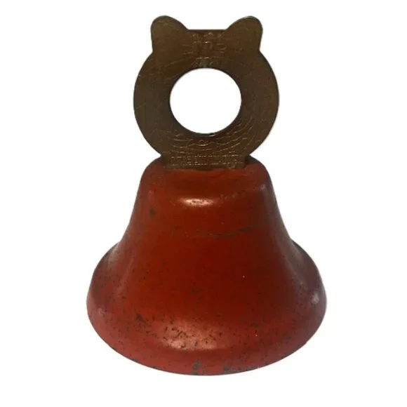 Vintage Metal Bell Wreath and Bow Handle Distressed Salvage Orange Red