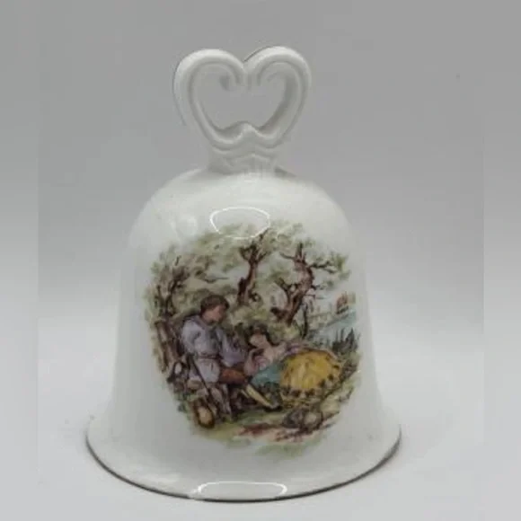 Decorative White Ceramic Bell with Pastoral Scene